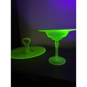 Vintage Tiffin Yellow Satin Vaseline Glass Compote
Serving tray & dish